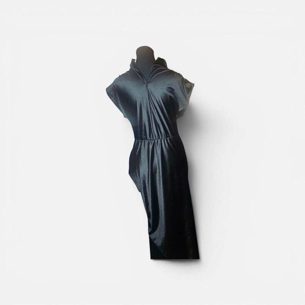 Melloday Mock Neck Sleeveless Ruched Maxi Dress in Black - Picture 3 of 7